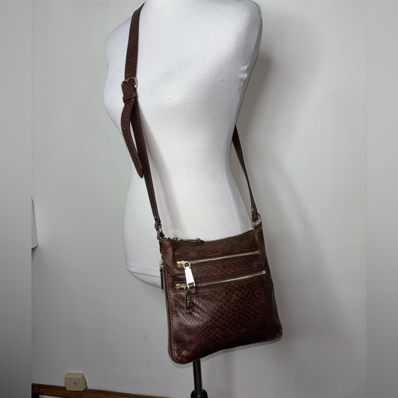 Cole Haan Snake Print Brown Leather Zipper Expandable Adjustable Crossbody Bag - Picture 2 of 15